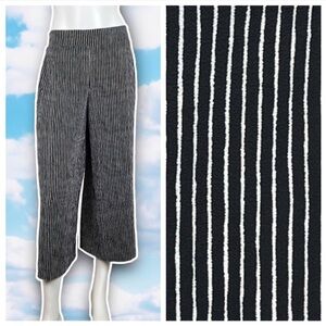 ❤️ ADRIANNA PAPELL Pinstripe Crepe Wide Leg Pull-On Cropped Pants Gauchos Goth